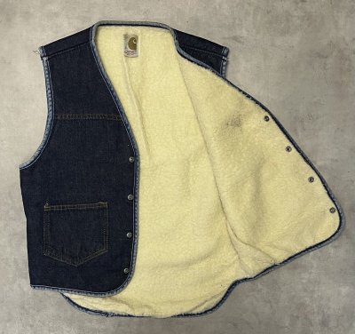 画像3: 70'S CARHARTT プリントタグ 裏地ボア デニムベスト インディゴ USA製 (VINTAGE)