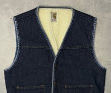 他の写真1: 70'S CARHARTT プリントタグ 裏地ボア デニムベスト インディゴ USA製 (VINTAGE)