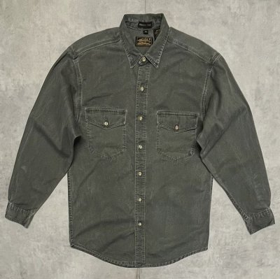 画像1: 90'S EDDIE BAUER "ELKHORN TWILL" 黒タグ ワークシャツ カーキ USA製 (VINTAGE)
