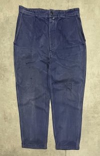 60'S フレンチワーク フックボタン ボタンフライ ワークパンツ ブルー (VINTAGE)