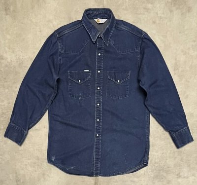 画像1: 80'S CARHARTT 三角タグ デニム ウエスタンシャツ インディゴ (VINTAGE)