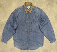 80'S BANANA REPUBLIC 初期タグ 襟コーデュロイ デニムシャツ ライトインディゴ USA製 (VINTAGE)