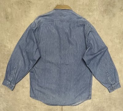 画像3: 80'S BANANA REPUBLIC 初期タグ 襟コーデュロイ デニムシャツ ライトインディゴ USA製 (VINTAGE)