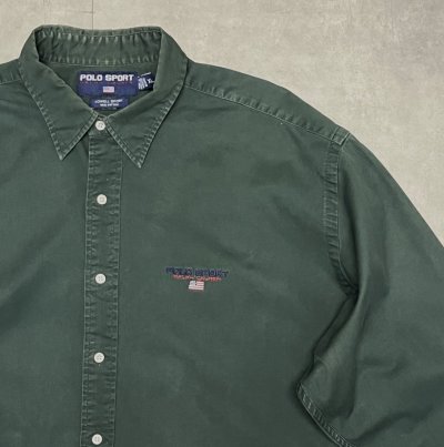画像3: 90'S RALPH LAUREN POLO SPORT "LOWELL SPORT" ツイル レギュラーカラーシャツ ダークグリーン (VINTAGE)