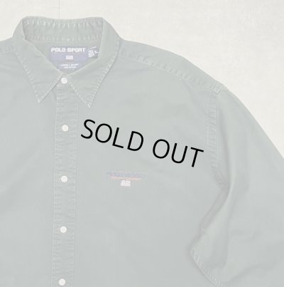 画像3: 90'S RALPH LAUREN POLO SPORT "LOWELL SPORT" ツイル レギュラーカラーシャツ ダークグリーン (VINTAGE)
