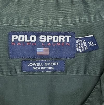画像2: 90'S RALPH LAUREN POLO SPORT "LOWELL SPORT" ツイル レギュラーカラーシャツ ダークグリーン (VINTAGE)