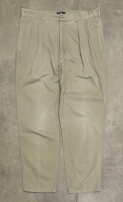 画像1: 90'S RALPH LAUREN "ボックスロゴ" ツープリーツ チノパンツ ベージュ (VINTAGE)