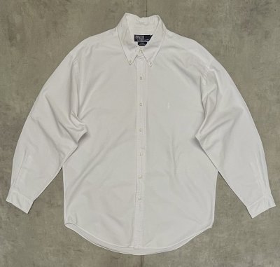 画像1: 90'S RALPH LAUREN "BLAKE" ロゴ同色 オックスフォード BDシャツ オールホワイト (VINTAGE)
