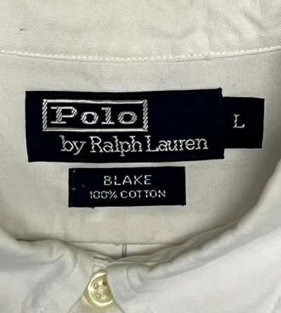 画像2: 90'S RALPH LAUREN "BLAKE" ロゴ同色 オックスフォード BDシャツ オールホワイト (VINTAGE)