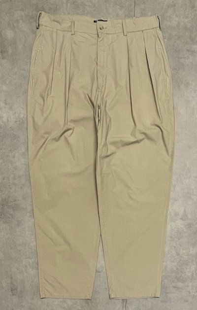 画像1: 90'S RALPH LAUREN "クレストロゴ" ツープリーツ ポプリンパンツ ベージュ TALONジップ USA製 (VINTAGE)