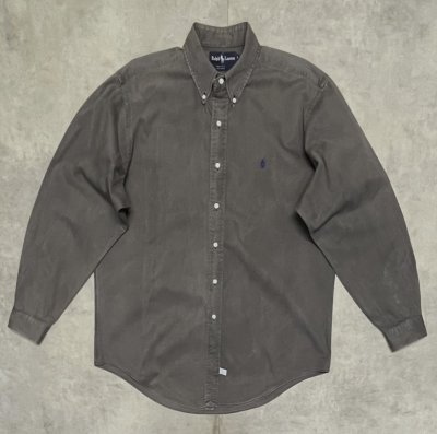 画像1: 90'S RALPH LAUREN ツイル BDシャツ チャコール USA製 (VINTAGE)