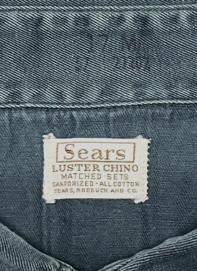 画像2: 60'S SEARS "LUSTER CHINO" コットン100% ワークシャツ ダークグリーン (VINTAGE)