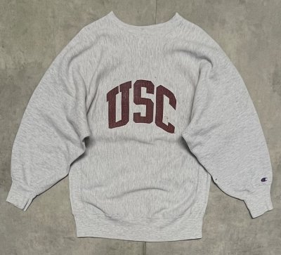 画像1: 90'S CHAMPION "USC" 刺繍タグ リバースウィーブ グレー USA製 (VINTAGE)