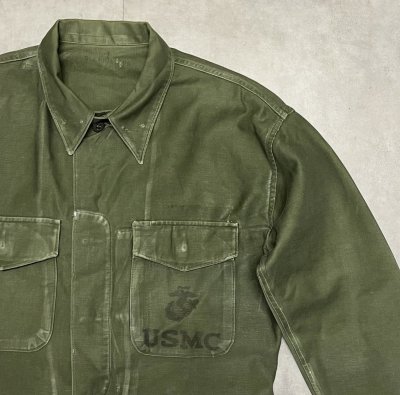 画像2: 50'S アメリカ軍 USMC "P-58" ステンシル入り コットンサテン ユーティリティシャツ (VINTAGE)