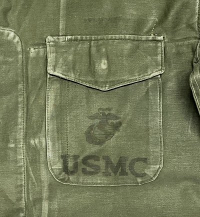 画像3: 50'S アメリカ軍 USMC "P-58" ステンシル入り コットンサテン ユーティリティシャツ (VINTAGE)