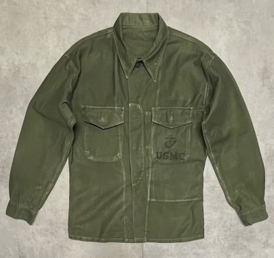 画像1: 50'S アメリカ軍 USMC "P-58" ステンシル入り コットンサテン ユーティリティシャツ (VINTAGE)