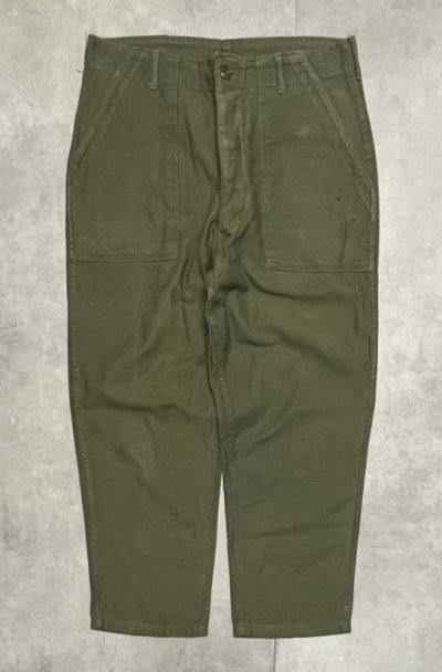 画像1: 70'S アメリカ軍 US ARMY "OG107" コットンサテン ベイカーパンツ ミリタリーグリーン (VINTAGE)