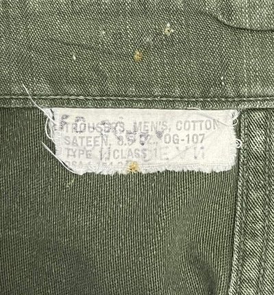 画像2: 60'S アメリカ軍 US ARMY "OG107" 初期モデル コットンサテン 平ボタン ベイカーパンツ ミリタリーグリーン (VINTAGE)