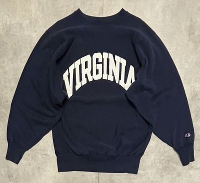 画像1: 90'S CHAMPION "VIRGINIA" 刺繍タグ リバースウィーブ ネイビー USA製 (VINTAGE)