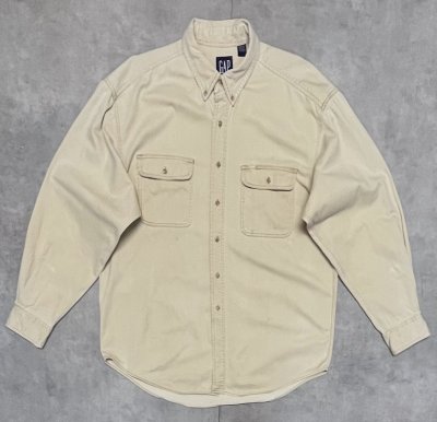 画像1: 90'S GAP 旧タグ ツイル BDシャツ ベージュ (VINTAGE)