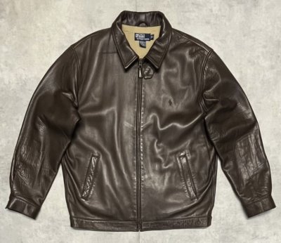 画像1: 90'S RALPH LAUREN チンスト付き 裏地付き レザー ドリズラージャケット ブラウン (VINTAGE)