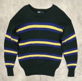 90'S RALPH LAUREN ウール100% ローゲージ ボーダーニット ダークグリーン (VINTAGE)