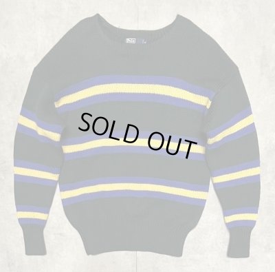 画像1: 90'S RALPH LAUREN ウール100% ローゲージ ボーダーニット ダークグリーン (VINTAGE)