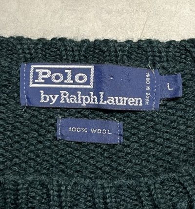 画像2: 90'S RALPH LAUREN "SUICIDE SKI" ウール100% ローゲージ ニット ダークグリーン/ブラック (VINTAGE)