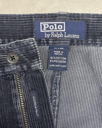 画像2: 90'S RALPH LAUREN "ANDREW PANT" ツープリーツ 太畝 コーデュロイパンツ ネイビー (VINTAGE)