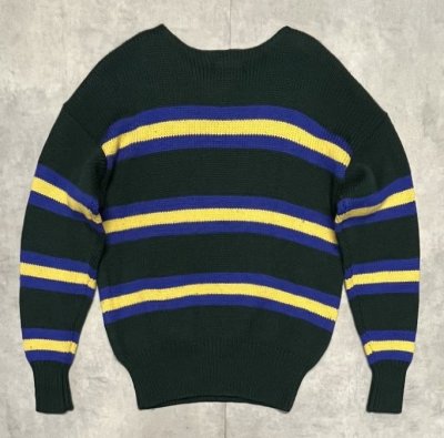 画像3: 90'S RALPH LAUREN ウール100% ローゲージ ボーダーニット ダークグリーン (VINTAGE)