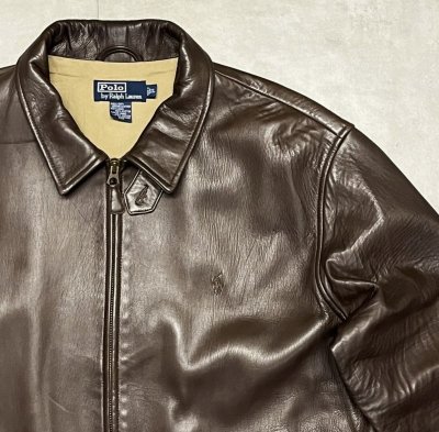 画像4: 90'S RALPH LAUREN チンスト付き 裏地付き レザー ドリズラージャケット ブラウン (VINTAGE)