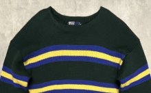 他の写真1: 90'S RALPH LAUREN ウール100% ローゲージ ボーダーニット ダークグリーン (VINTAGE)