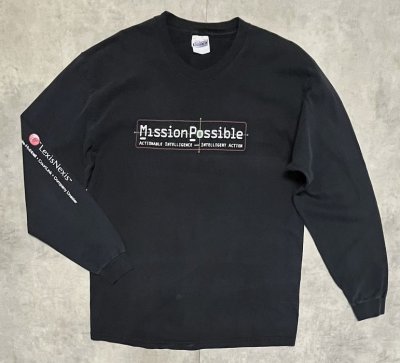 画像1: 90'S LEXIS NEXIS "MISSION POSSIBLE" 袖プリント 長袖 Tシャツ ブラック (VINTAGE)