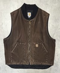 00'S CARHARTT 裏地キルティング ダックベスト フェードブラウン (VINTAGE)