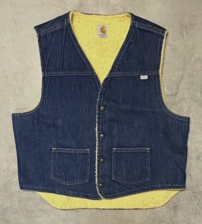 画像1: 80'S CARHARTT 裏地ボア デニムベスト インディゴ USA製 (VINTAGE)
