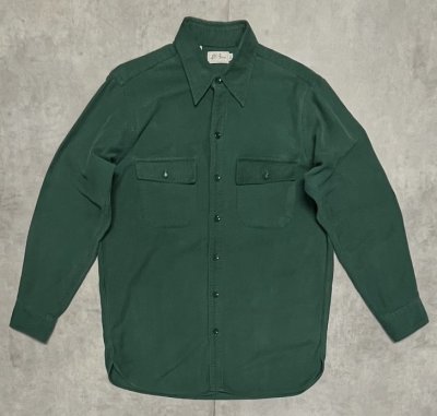 画像1: 70'S LL Bean 筆記体タグ シャモアクロスシャツ ダークグリーン (VINTAGE)