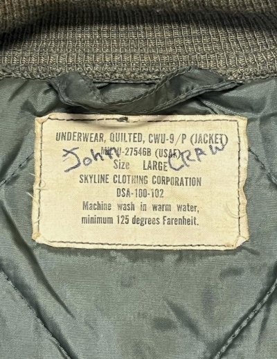 画像2: 60'S アメリカ軍 USAF "CWU-9/P 初期型" キルティング ライナージャケット CONMARジップ セージグリーン (VINTAGE) 