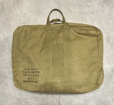 画像1: 40'S アメリカ軍 US NAVY "PARACHUTE TRAVELING BAG" キャンバスバッグ KWIKアルミジップ カーキ (VINTAGE)