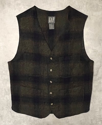 画像1: 90'S GAP 旧タグ ウールベスト オンブレチェック (VINTAGE)