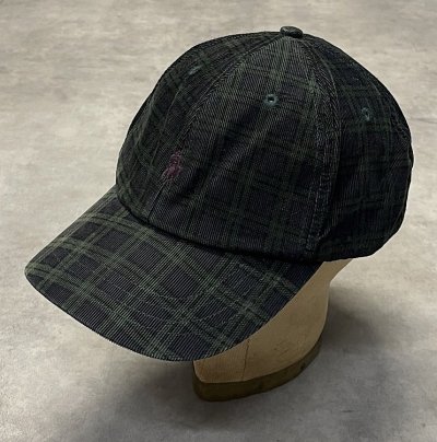 画像1: 90'S RALPH LAUREN ロゴ刺繍 コーデュロイ ベースボールキャップ チェック柄 (VINTAGE)