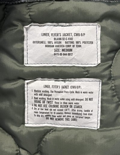 画像2: 90'S アメリカ軍 USAF "CWU-9/P" キルティング ライナージャケット セージグリーン (MINT CONDITION) 