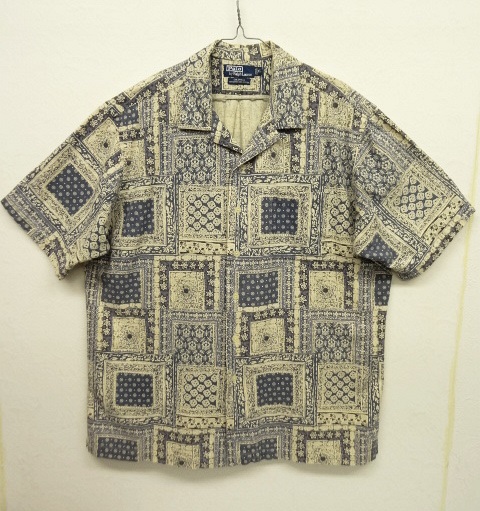 90'S RALPH LAUREN "CALDWELL" リネン/コットン 半袖 オープンカラーシャツ パッチワーク (VINTAGE) 「S