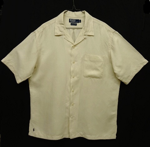 90'S RALPH LAUREN "CALDWELL" シルク/リネン 半袖 オープンカラーシャツ オフホワイト (VINTAGE) 「S