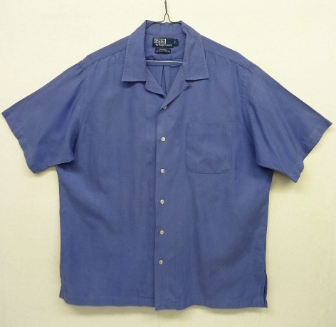 90'S RALPH LAUREN "CALDWELL" シルク/コットン 半袖 オープンカラーシャツ ブルー (VINTAGE) 「S/S