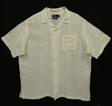 90'S RALPH LAUREN "CALDWELL" リネン/コットン 半袖 オープンカラーシャツ ホワイト/ジャガードチェック