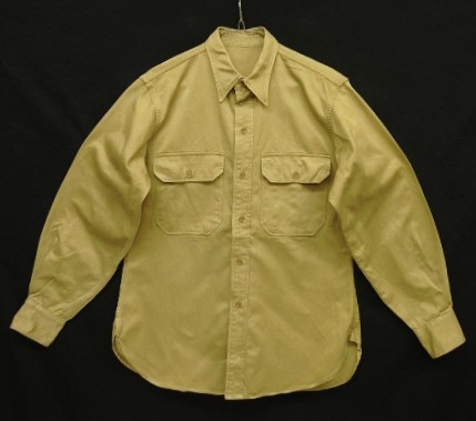 40'S アメリカ軍 US ARMY "STAND UP COLLAR" マチ付き 長袖 チノシャツ ベージュ (VINTAGE) 「L/S Shirt」入荷しました。