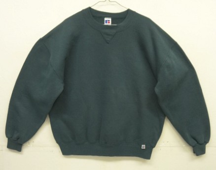 90'S RUSSELL ATHLETIC 前Vガゼット付き クルーネック スウェットシャツ ダークグリーン USA製 (VINTAGE) 「Sweat Shirt」入荷しました。