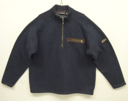 02'S PATAGONIA ハーフジップ レザートリム ニット ネイビー USA製 (VINTAGE) 「Knit」入荷しました。