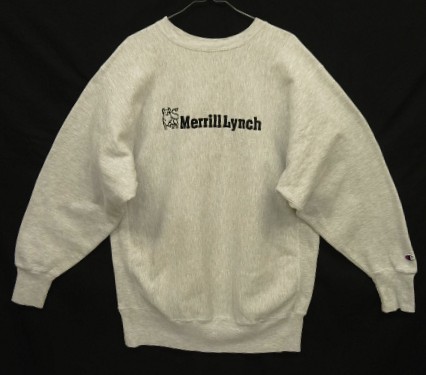 90'S CHAMPION "MERRILL LYNCH" 刺繍タグ リバースウィーブ グレー USA製 (VINTAGE) 「Sweat Shirt」入荷しました。