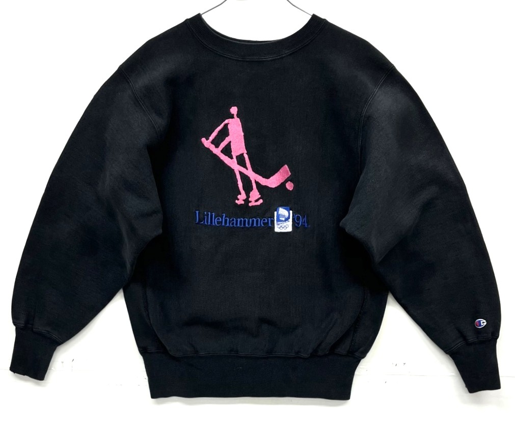 90'S CHAMPION "LILLEHAMMER '94" 刺繍タグ リバースウィーブ ブラック USA製 (VINTAGE) 「Sweat Shirt」入荷しました。
